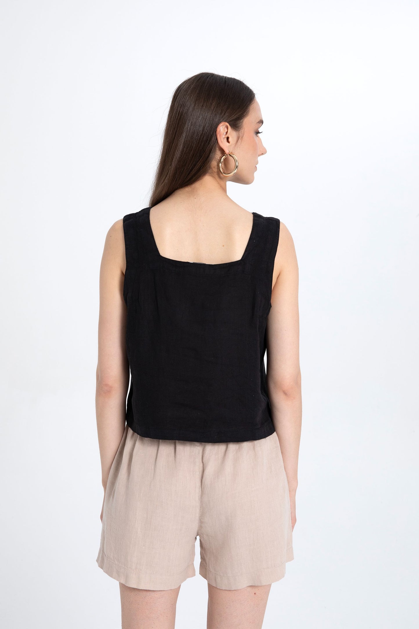 Sleeveless Linen Blouse with Square Neckline