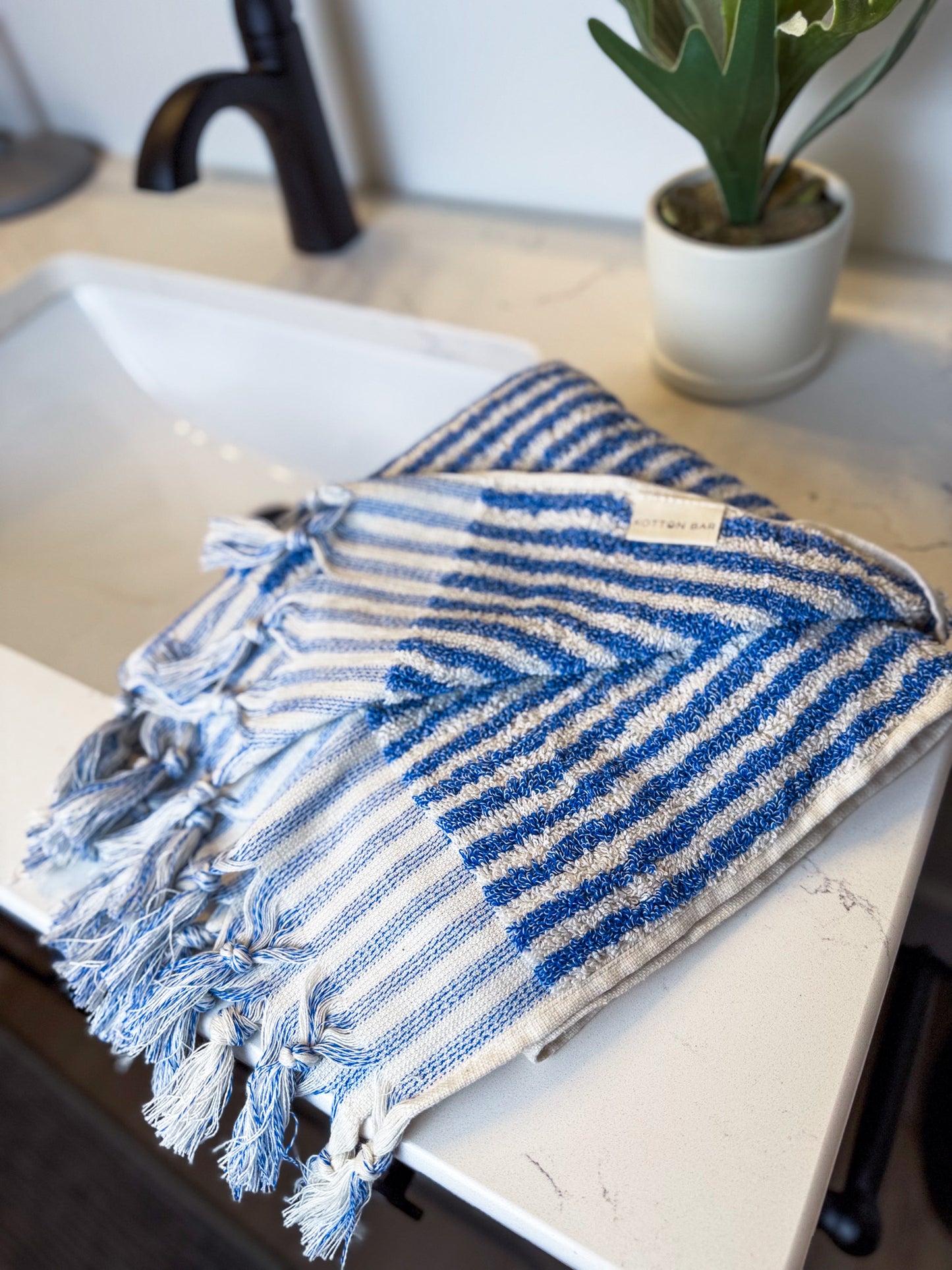 BLUE STRIPED HAND TOWEL