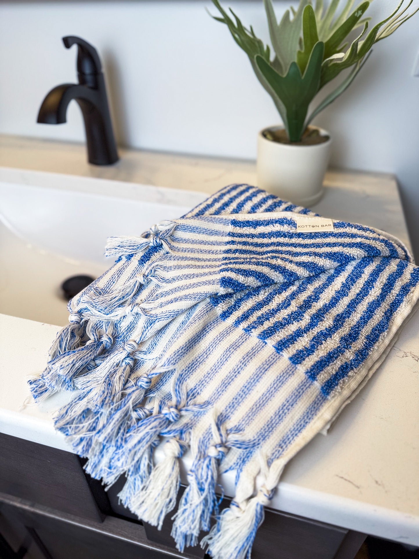 BLUE STRIPED HAND TOWEL