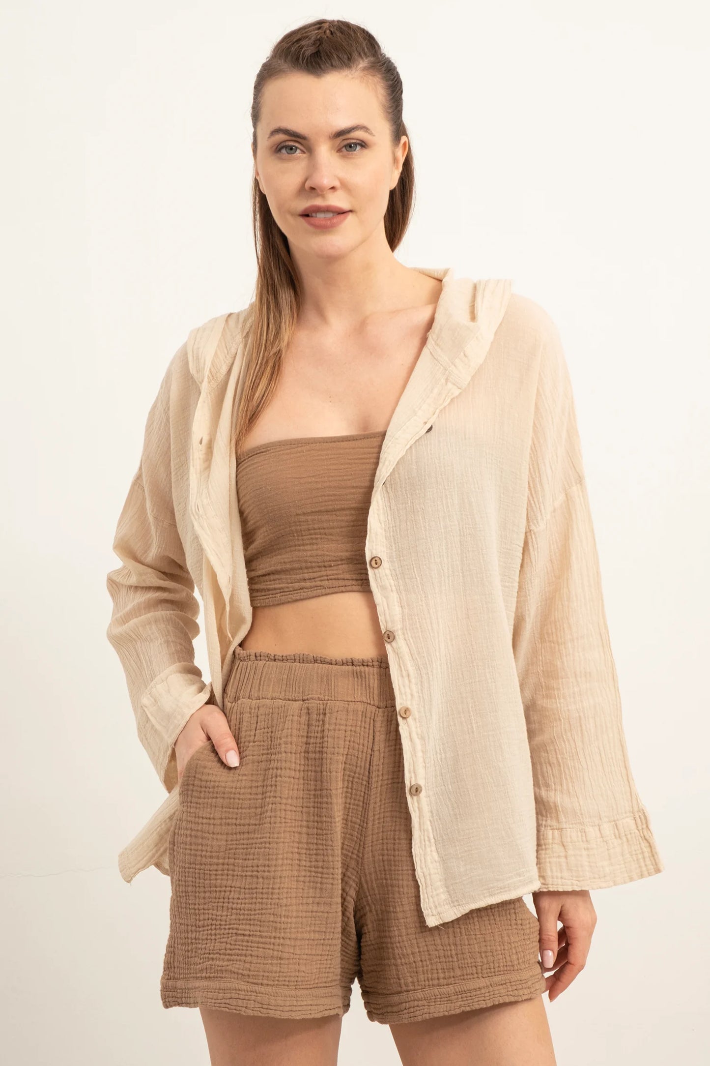 COTTON HOODED VOILE SHIRT