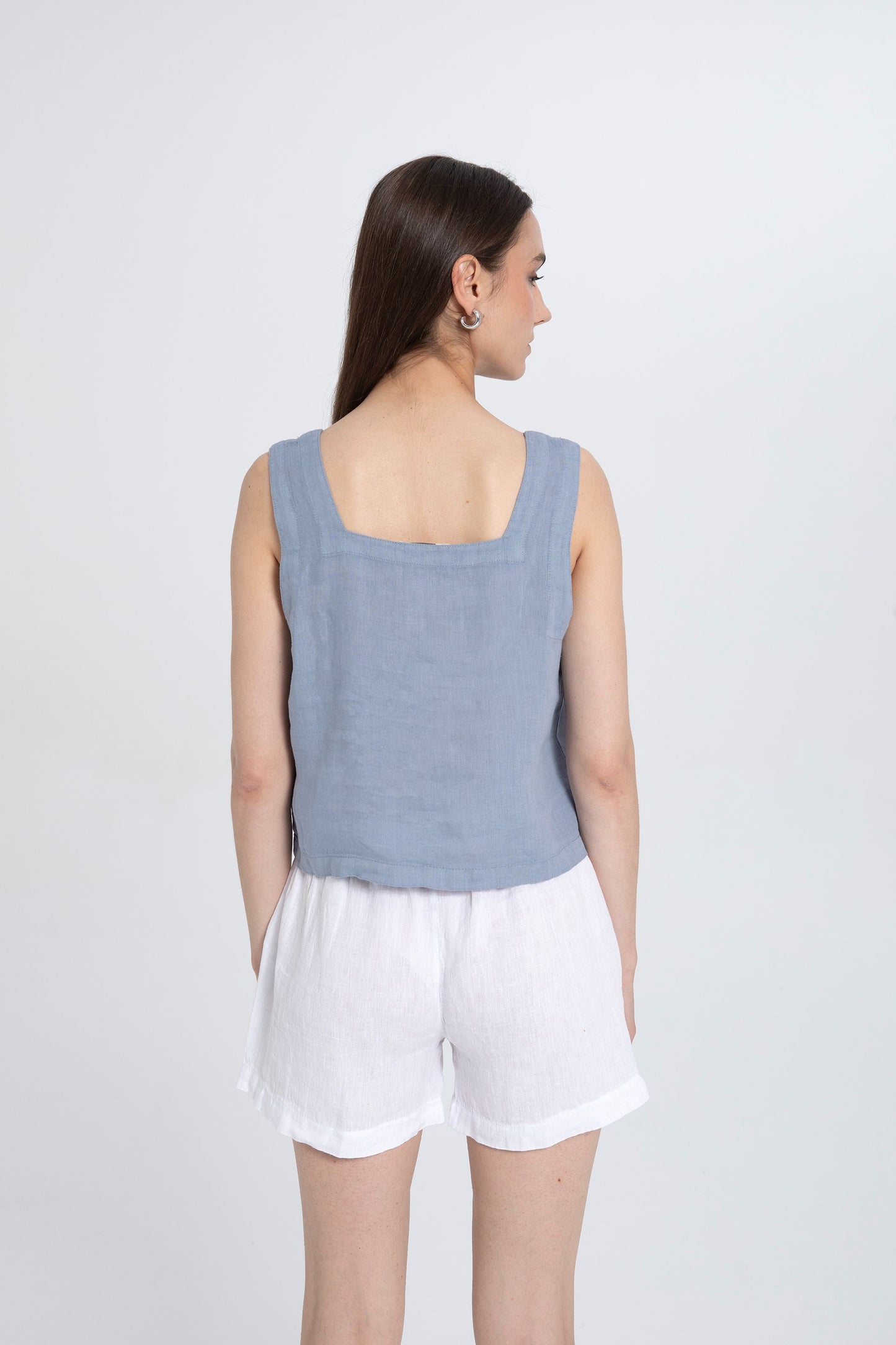 Sleeveless Linen Blouse with Square Neckline