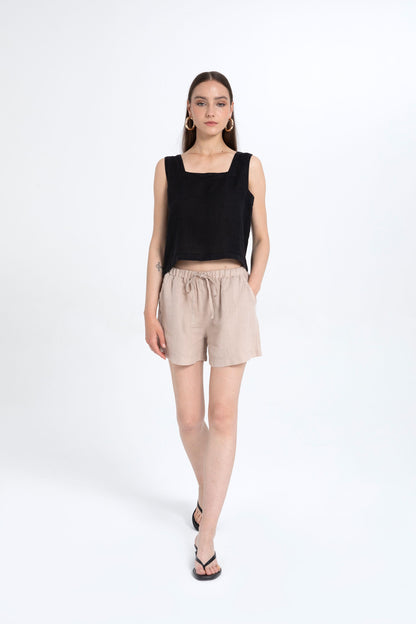 Sleeveless Linen Blouse with Square Neckline