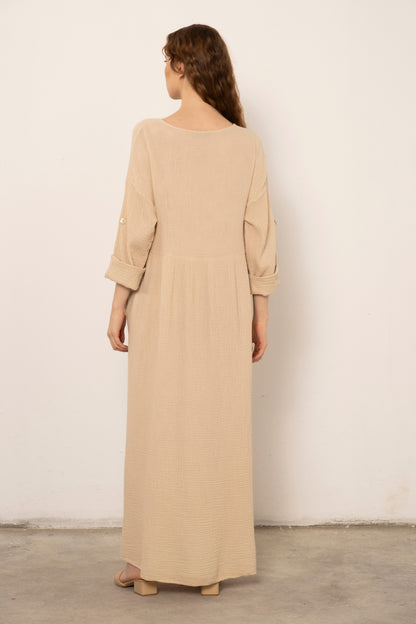 Muslin Front Buttoned Loose Dress