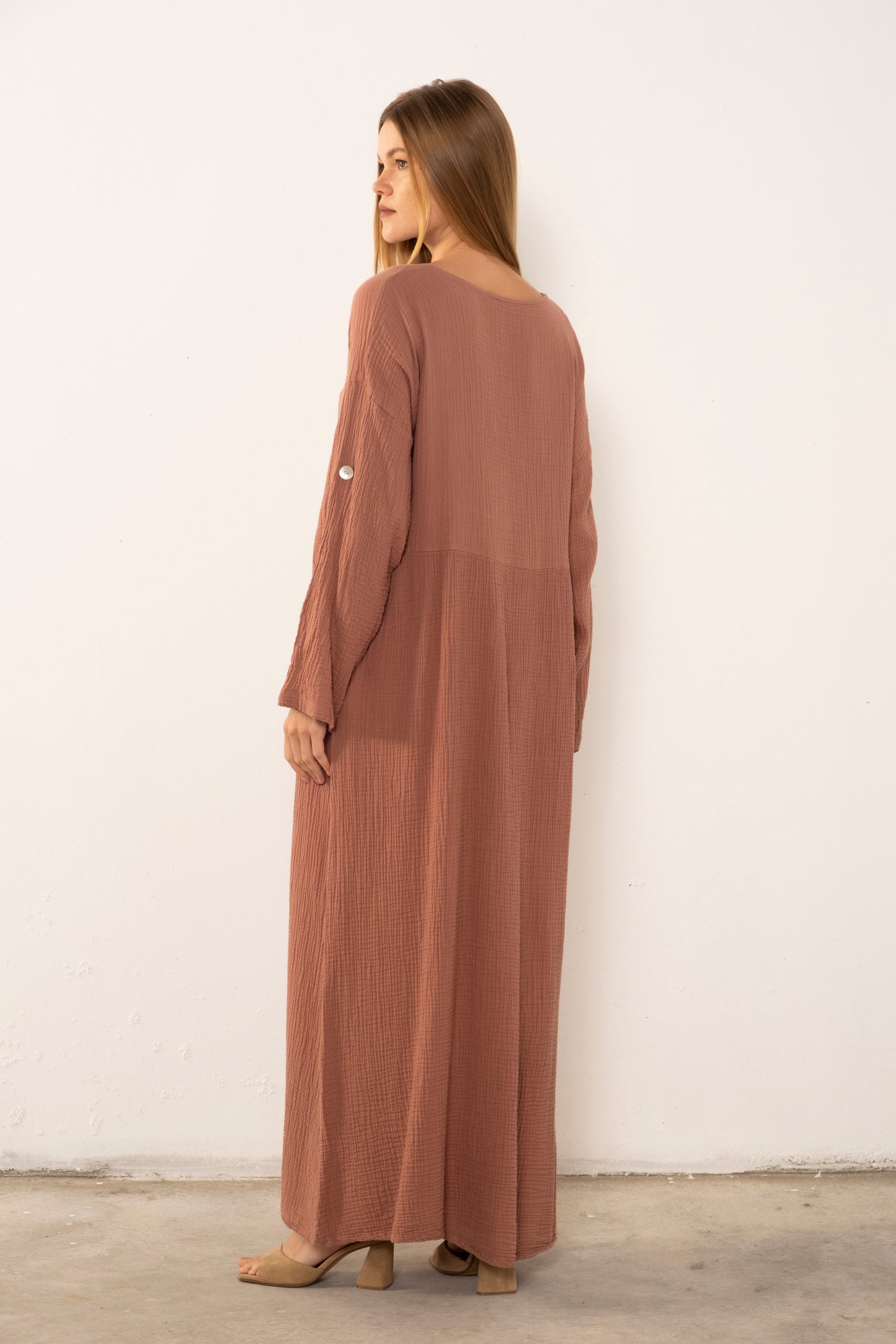 Muslin Front Buttoned Loose Dress