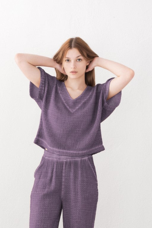 Muslin V Neck Loose Blouse