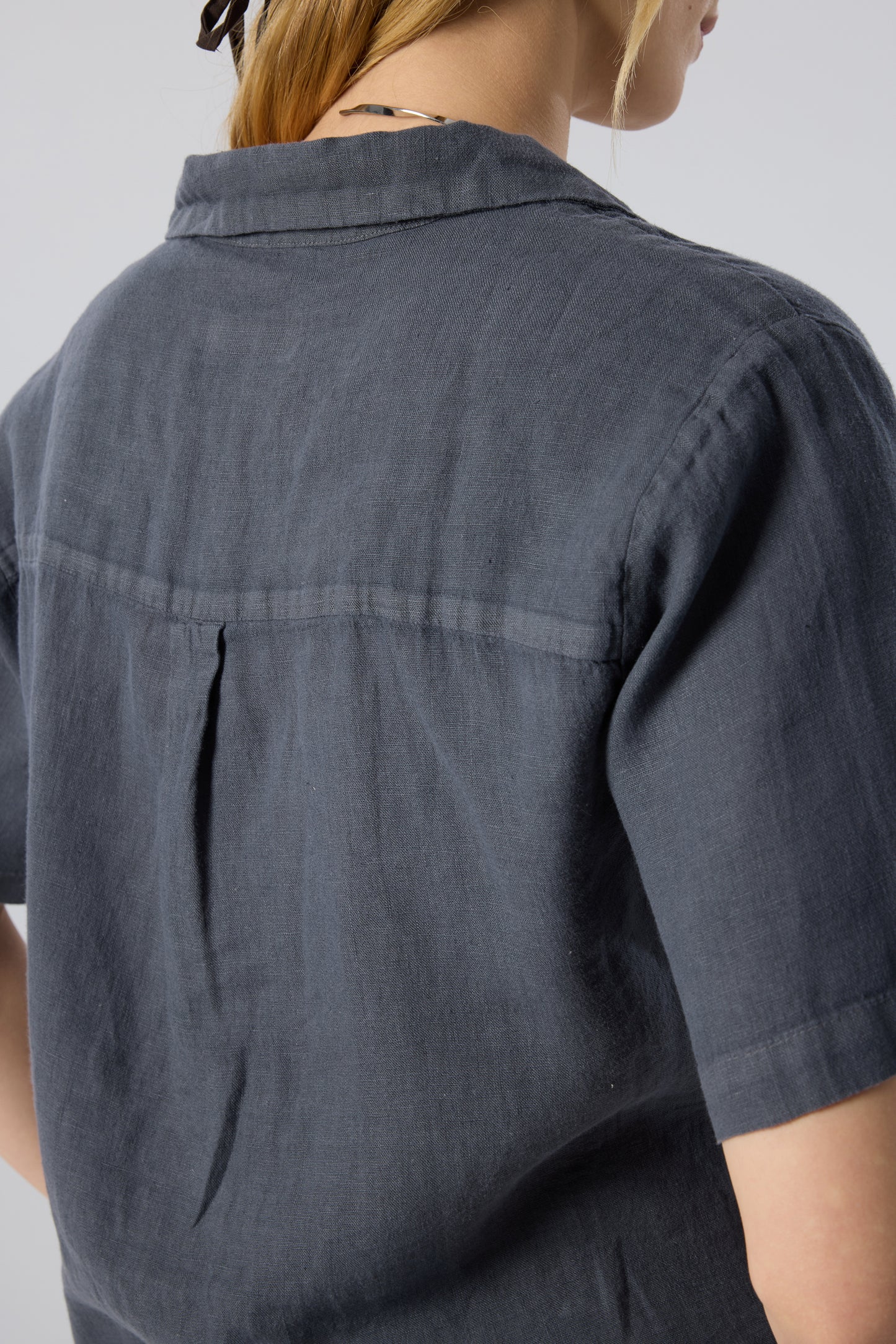Short Sleeve Relaxed Collar Linen Shirt