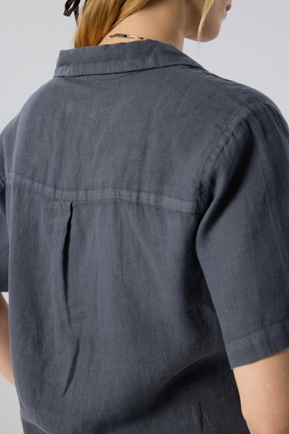 Short Sleeve Relaxed Collar Linen Shirt
