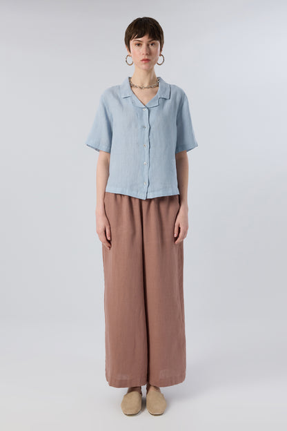 Short Sleeve Relaxed Collar Linen Shirt