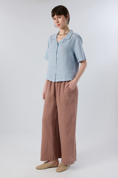 Short Sleeve Relaxed Collar Linen Shirt