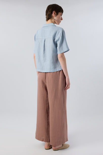 Short Sleeve Relaxed Collar Linen Shirt