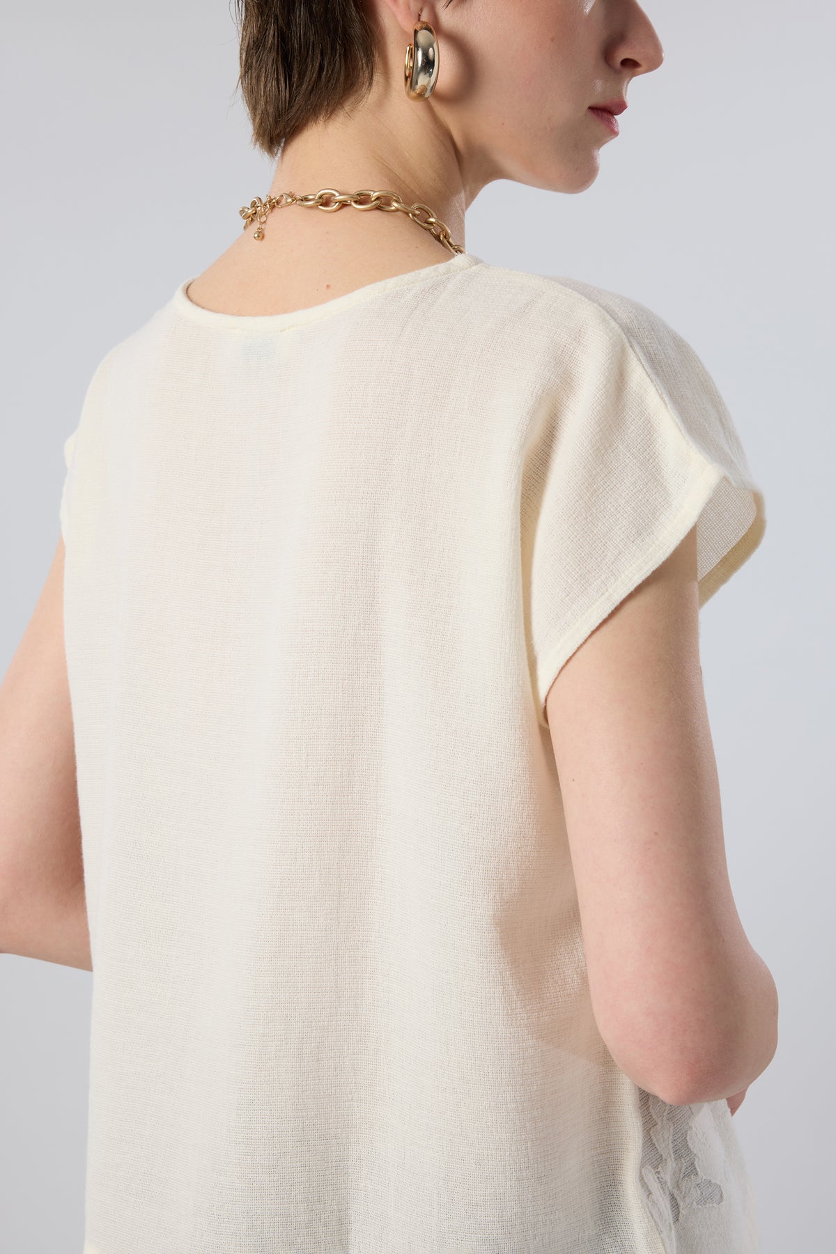 Palm Patterned Textured Cotton Off Shoulder Blouse
