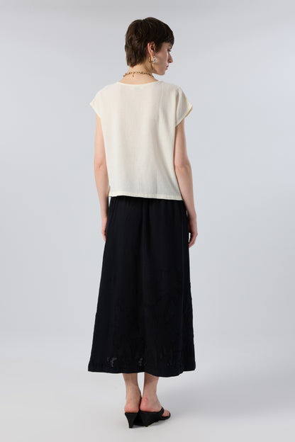 Palm Patterned Textured Cotton Off Shoulder Blouse