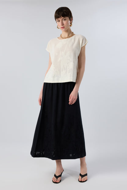 Palm Patterned Textured Cotton Off Shoulder Blouse