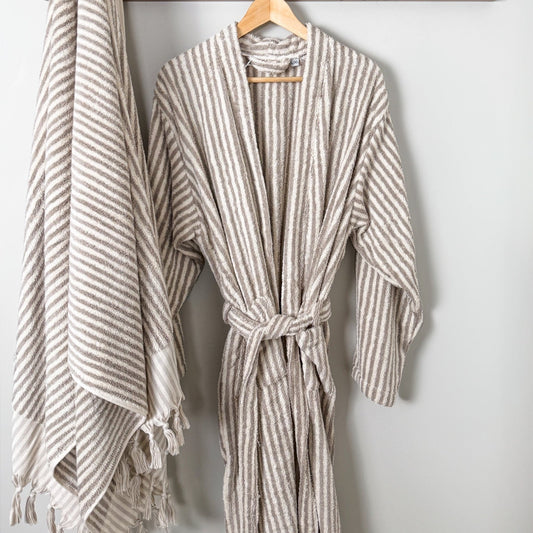 STRIPED GRAY TERRY ROBE