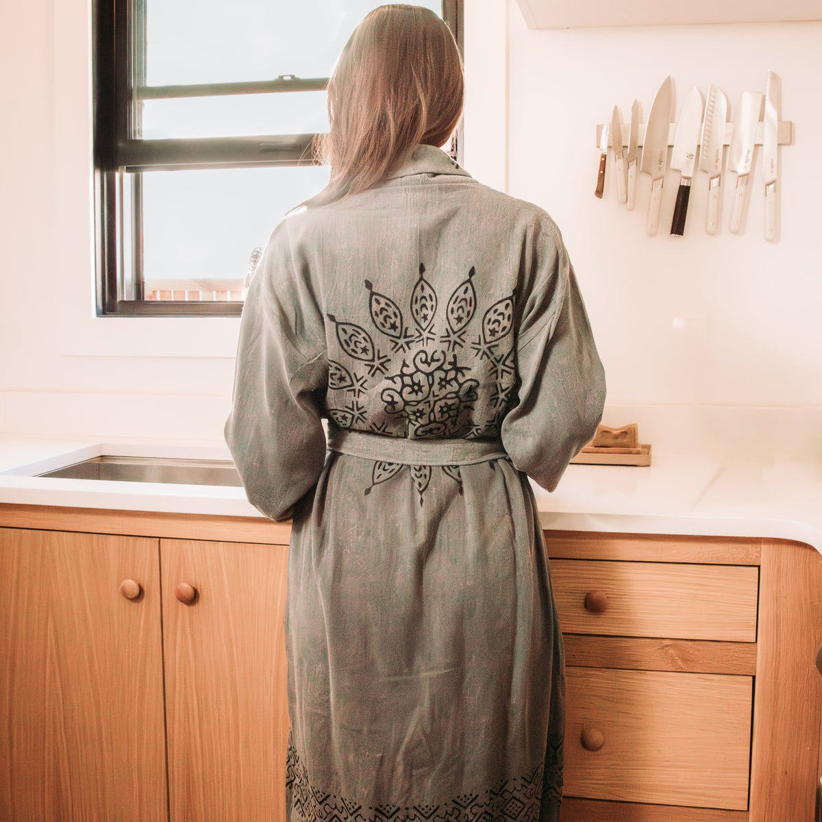 Painted Robe STONE WASHED HAND PAINTED LINEN ROBE – KOTTON BAR