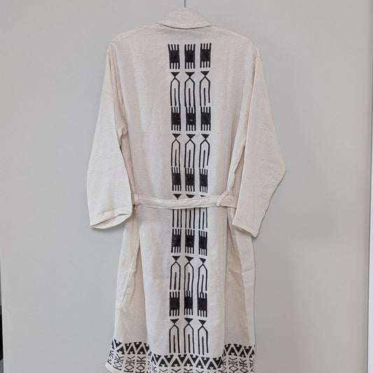 HAND PAINTED LINEN ROBE NO FRINGE