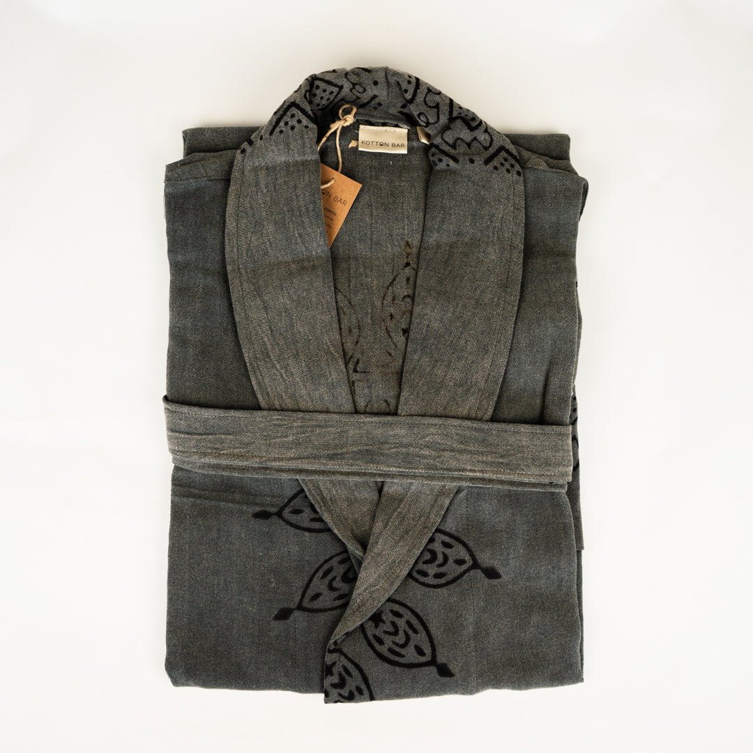 STONE WASHED HAND PAINTED LINEN ROBE