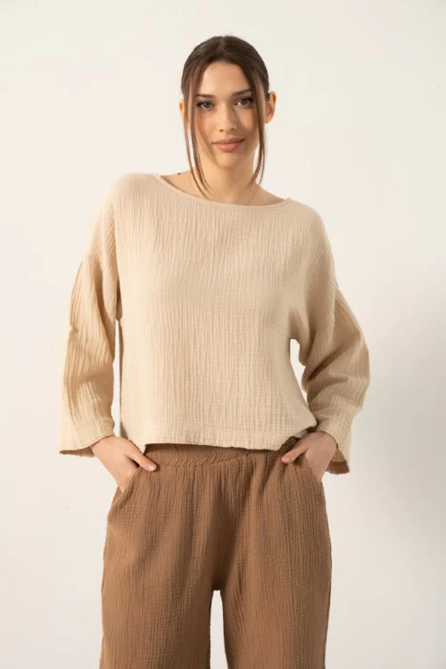 MUSLIN BOAT NECK TOP