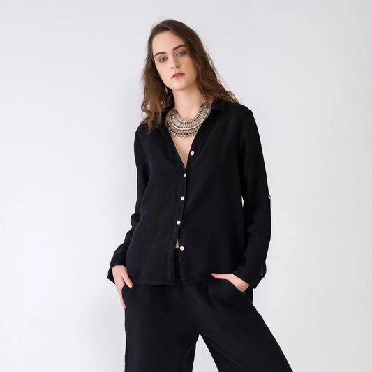 PURE LINEN BLACK SHIRT