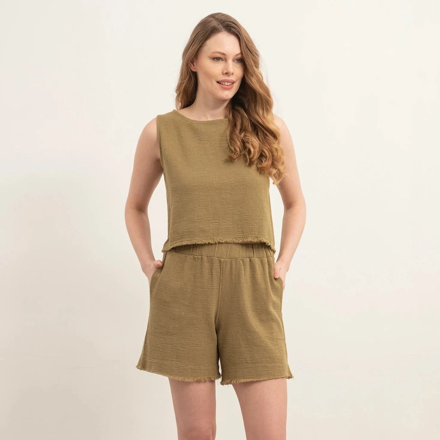 FRINGED COTTON CROP TOP GREEN