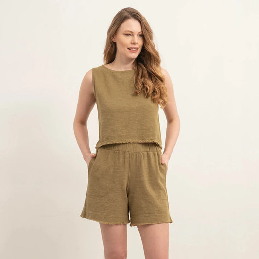 FRINGED COTTON CROP TOP GREEN