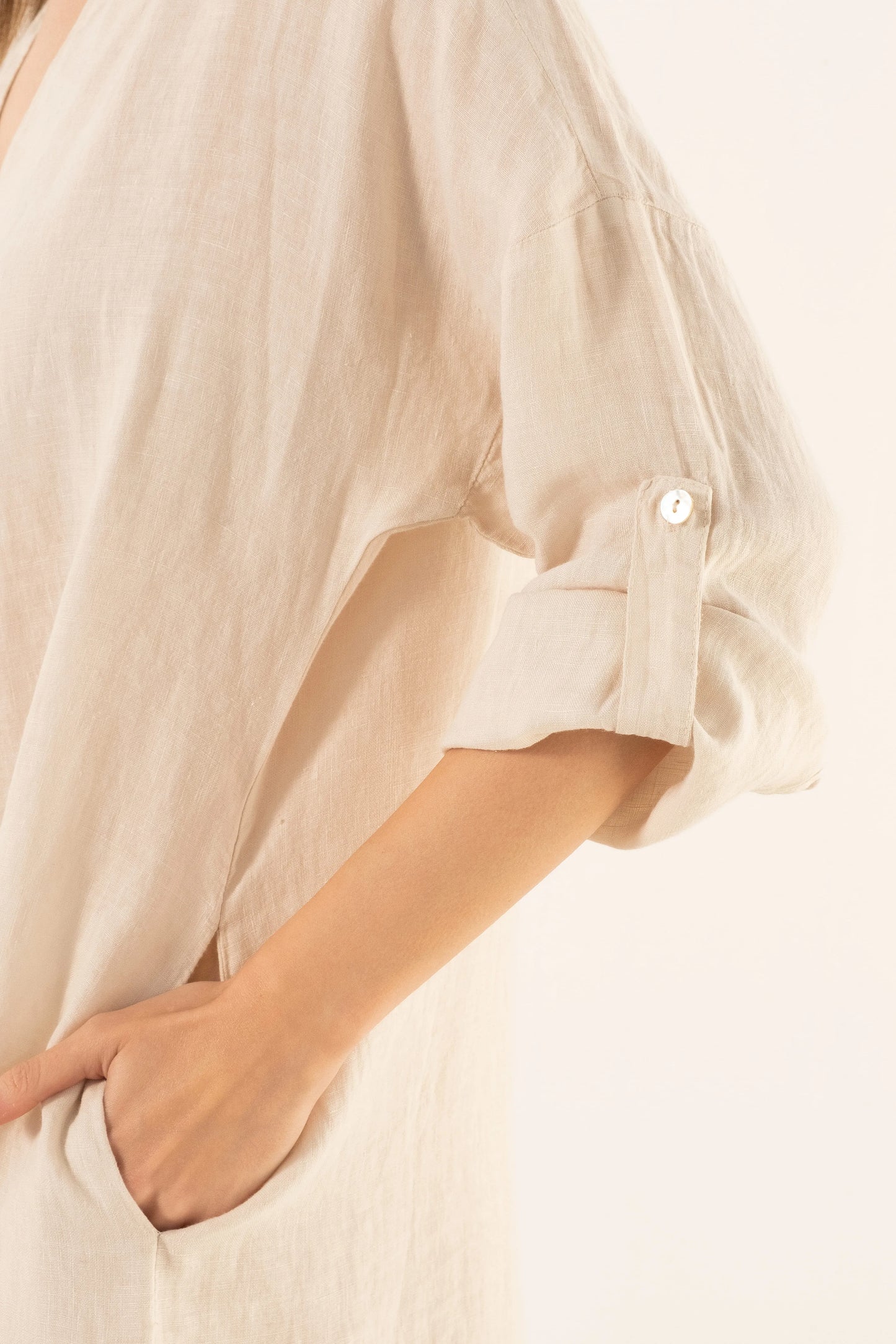 SHIRT COLLAR PURE LINEN DRESS