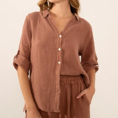 PURE LINEN SHIRT DUSTY ROSE