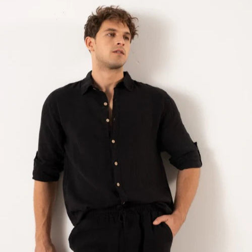 MEN PURE CLASSIC LINEN SHIRT BLACK