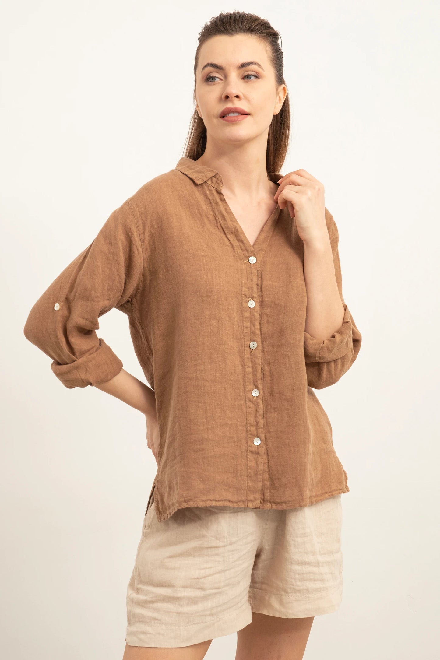 PURE LINEN SHIRT BROWN