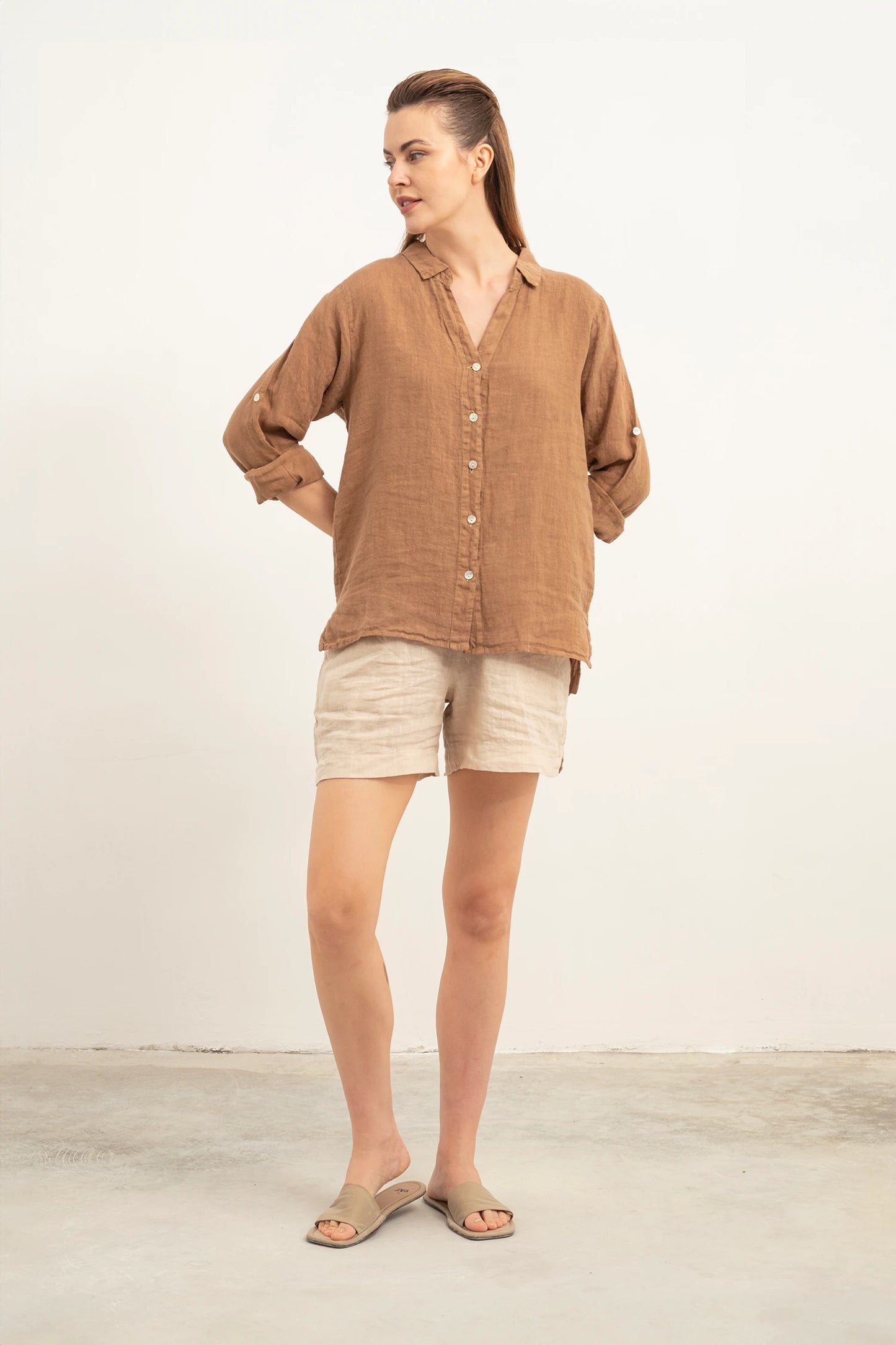 PURE LINEN SHIRT BROWN