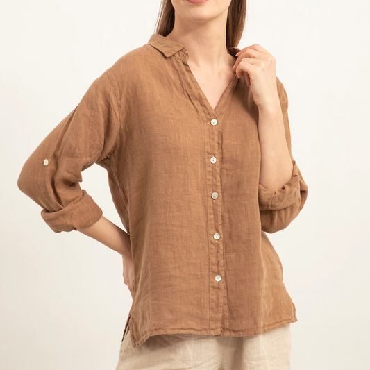 PURE LINEN SHIRT BROWN