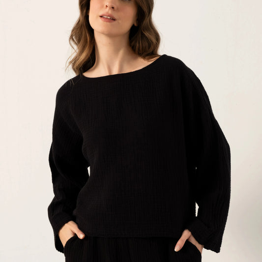 MUSLIN BOAT NECK TOP