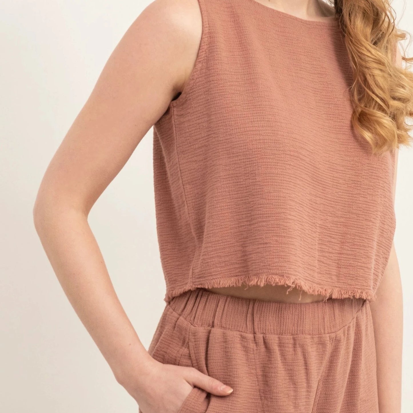FRINGED COTTON CROP TOP ROSE