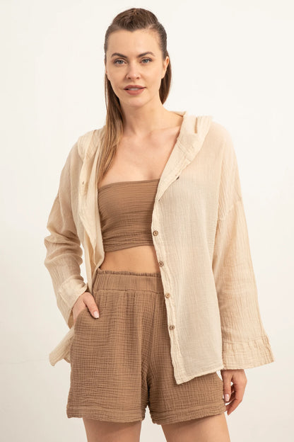 Cotton Hooded Voile Shirt